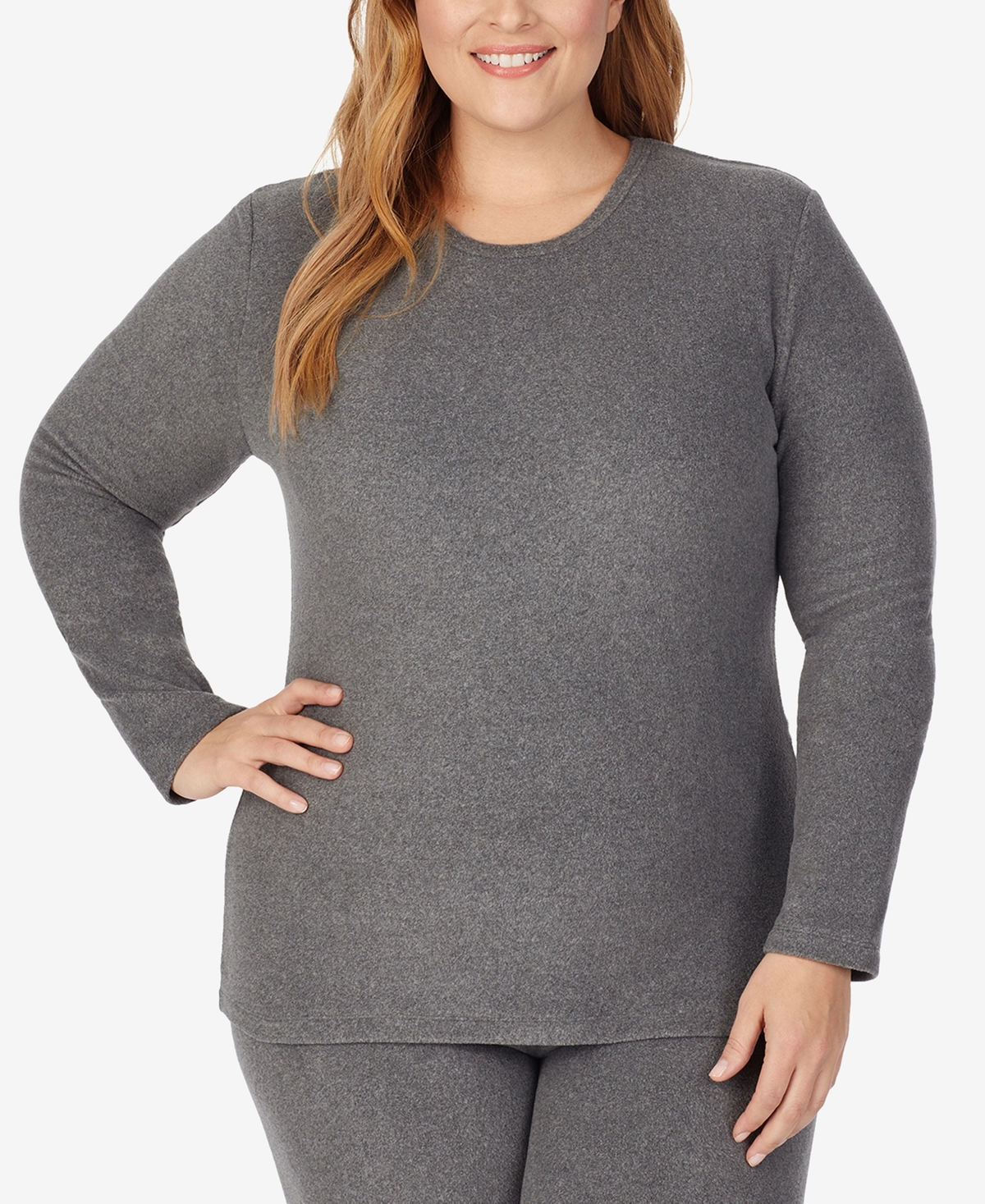Cuddl Duds Plus Size Fleecewear Crew Neck Top In Gray