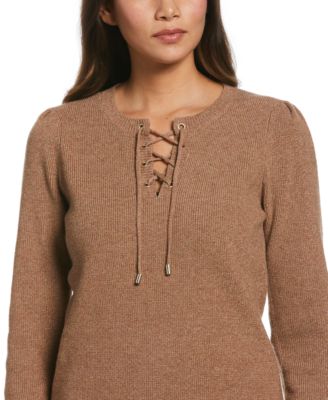Plus Size Front Lace-Up Long Sleeve Sweater