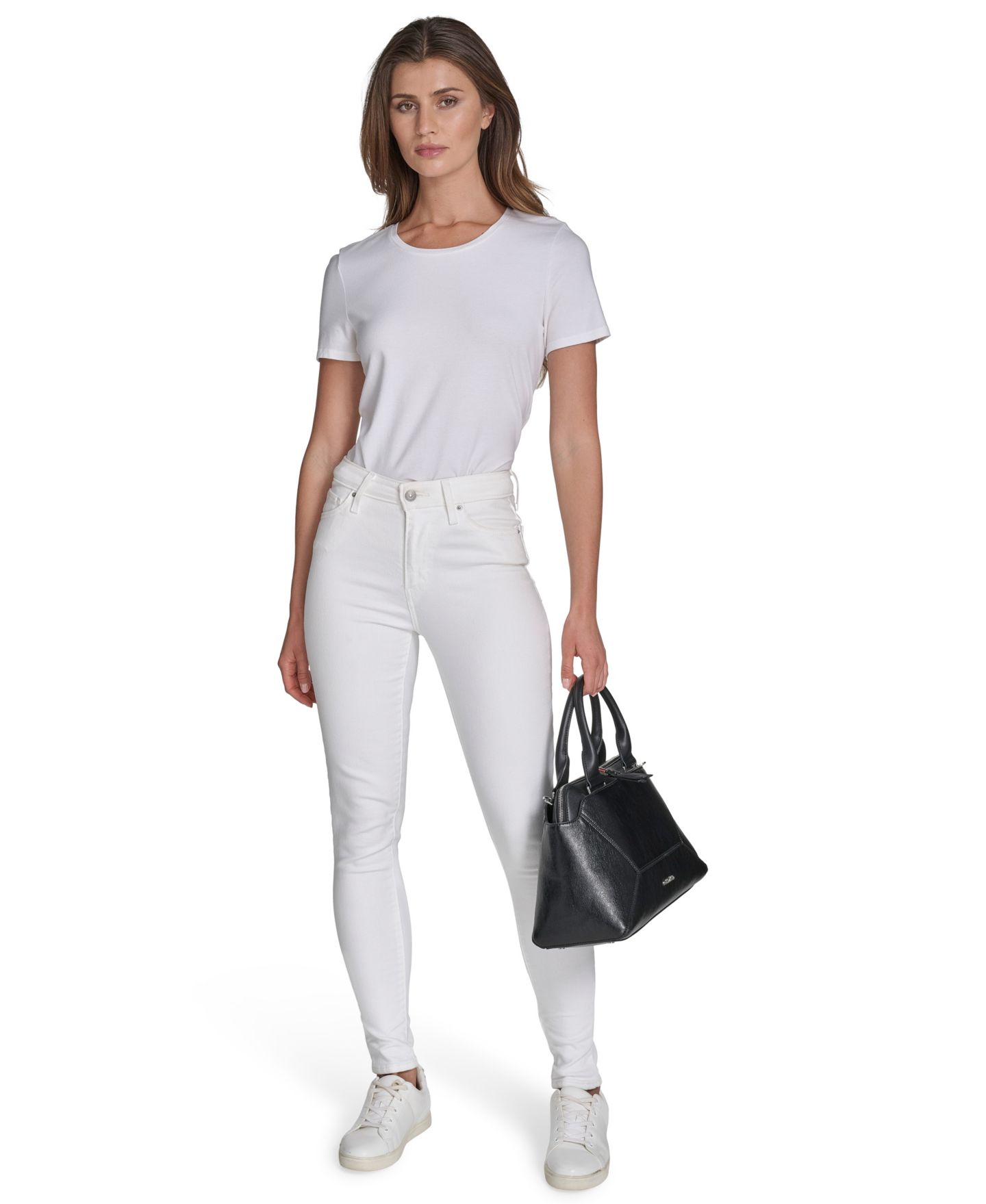 Женская сумка Calvin Klein Heidi Top Zipper Convertible Satchel, цвет: Чёрный / Серебряный — фото 7