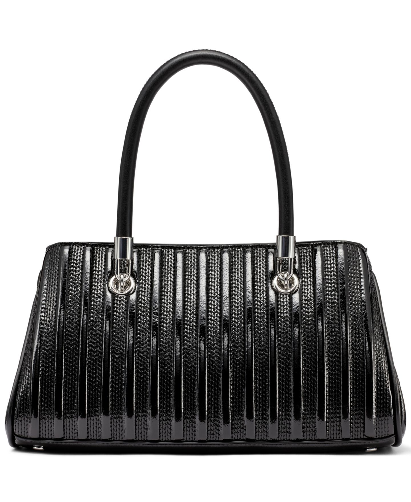 Женская сумка Calvin Klein Brigette Patent Piping East West Convertible Satchel, цвет: Чёрный / Серебряный — фото 2