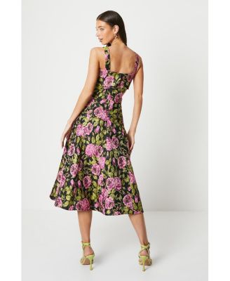 Wide Strap Jacquard Midi Dress