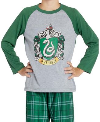 Boys Plaid Hogwarts Houses Crest Raglan 2PC Pajama Set - Gryffindor Hufflepuff Slytherin Ravenclaw