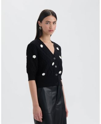 Women's Button Front Cardigan with 3D Appliques