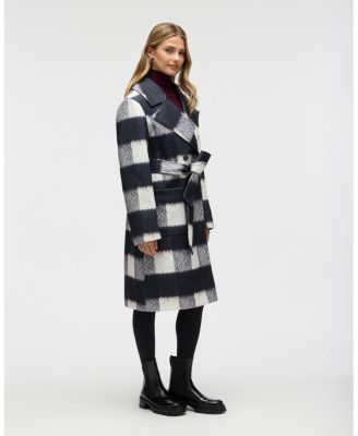 Women's Oversized Faux Wool Buffalo Check Belted Coat