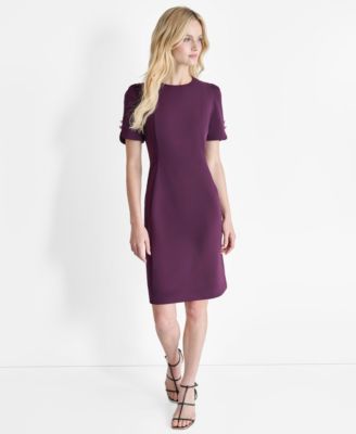 DKNY - Women's Belted Ruched-Sleeve Sheath Dress