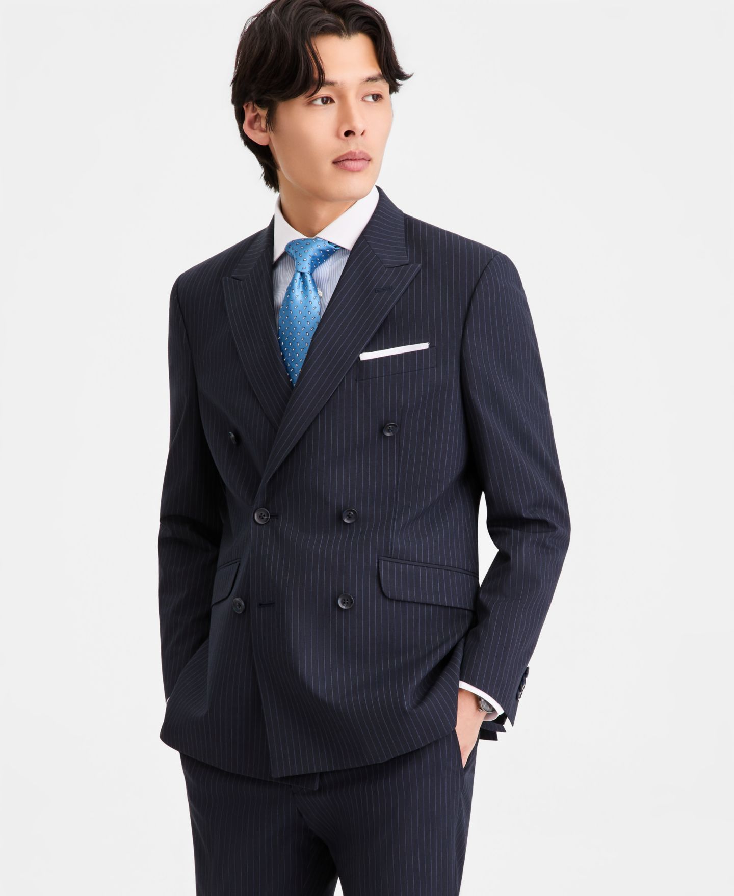 Мужские комплекты Kenneth Cole Reaction Slim-Fit Double-Breasted Pinstripe Suit Separates, цвет: Тёмно-синий — фото 3