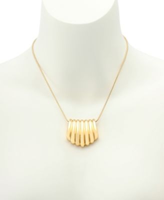 Gold Ribbed Tube Pendant Necklace