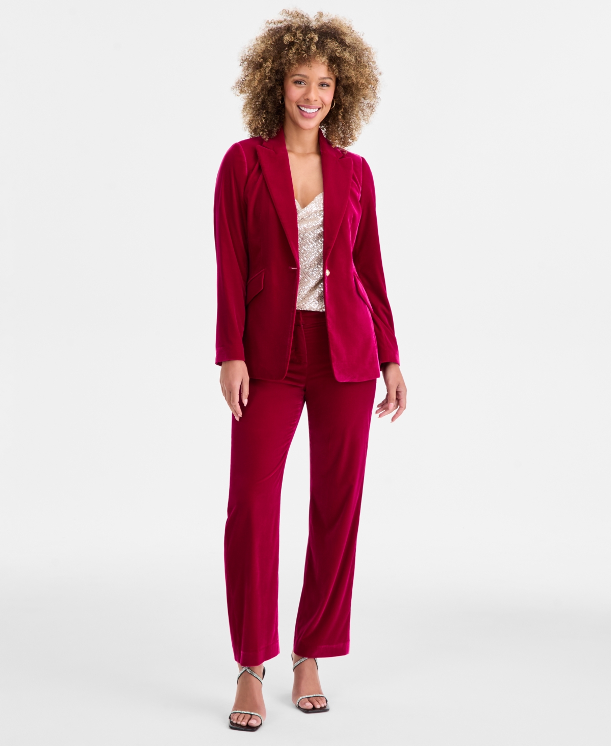 Tahari Asl Women's Velvet Single-button Blazer In Multi