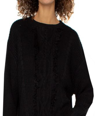 Women's Long Sleeve Crew Neck Fringe Sweater