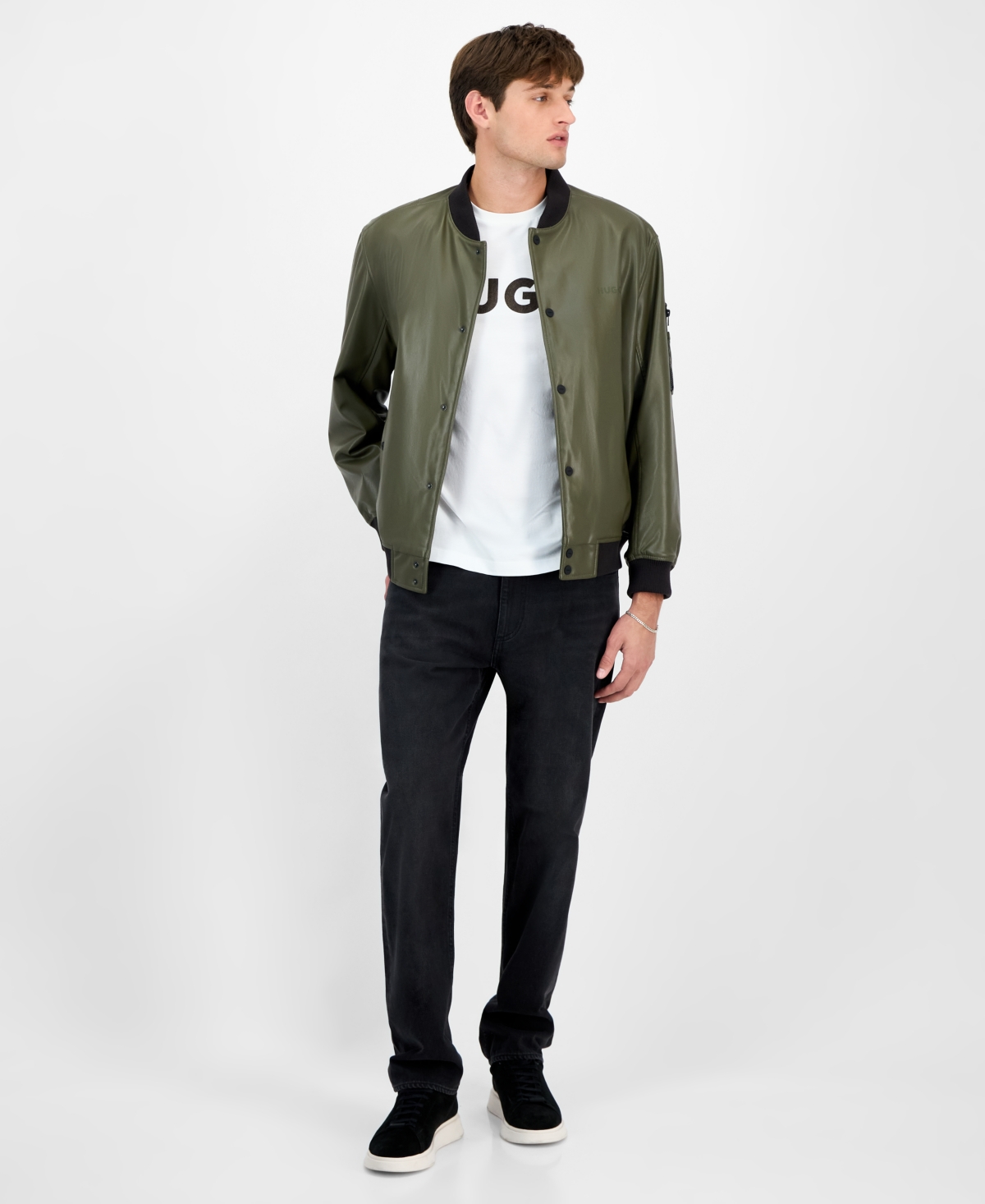 Hugo Boss Hugo By  Men's Balamo Faux Leather Bomber Jacket In Green