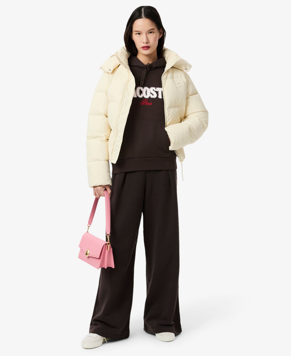 Lacoste Usa Women's Long Sleeves Hoodie In Brown