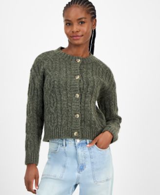 And Now This - Women's Flecked Cable-Knit Cropped Cardigan