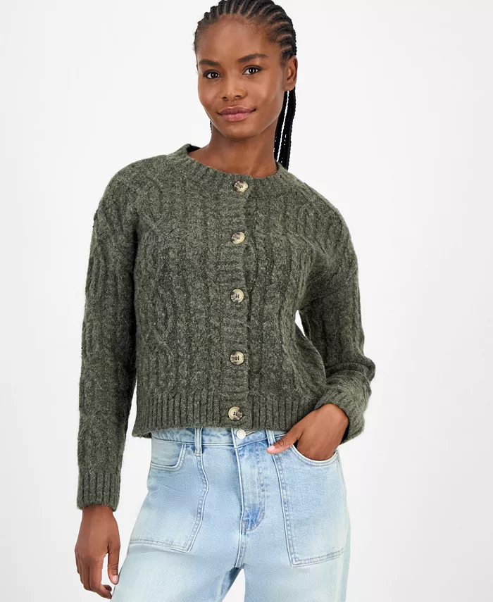 Women's Flecked Cable-Knit Cropped Cardigan