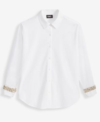 Women's Embellished-Cuff Relaxed Shirt, Macy's Exclusive