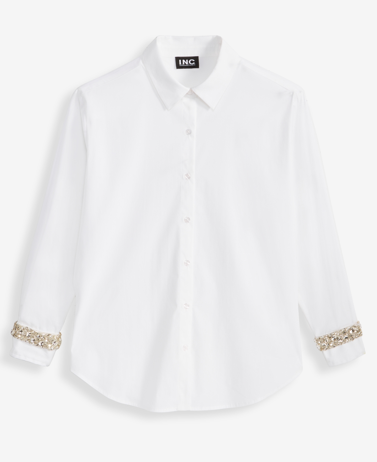 Inc International Concepts Women's Embellished-cuff Relaxed Shirt, Macy's Exclusive In White