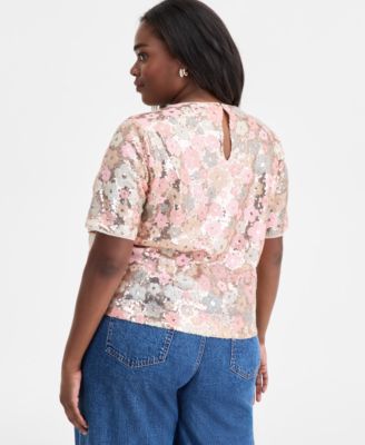 Trendy Plus Size Sequin Embellished Top, Macy's Exclusive