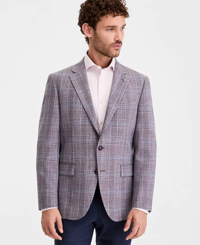 Men's Purple Plaid Modern-Fit Blazer
