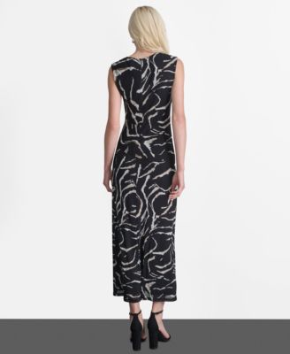 Women's Sleeveless Cowl Neck Ruched Long Dress