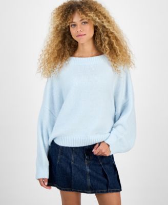 Juniors' Slouchy Balloon-Sleeve Crewneck Sweater