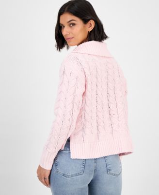 Juniors' Chenille Cable-Knit Half-Zip Sweater