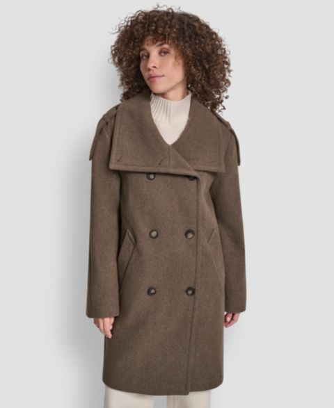 Женские куртки DKNY Double-Breasted Funnel Neck Military Coat