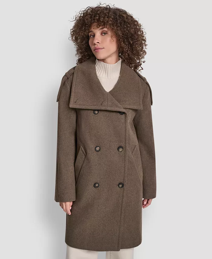 Women's Double-Breasted Funnel Neck Military Coat