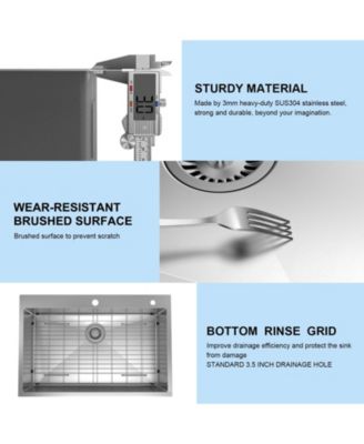 Kitchen Sink SUS304 Stainless Steel 18 Gauge Single Deep Bowl Family and Farmhouse Sink with Accessories 33"x22"x9"