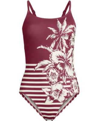 Women's Long Tugless Thin Strap One Piece Swimsuit
