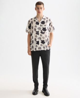 Men's Relaxed Fit Short Sleeve Marble Print Button-Front Camp Shirt