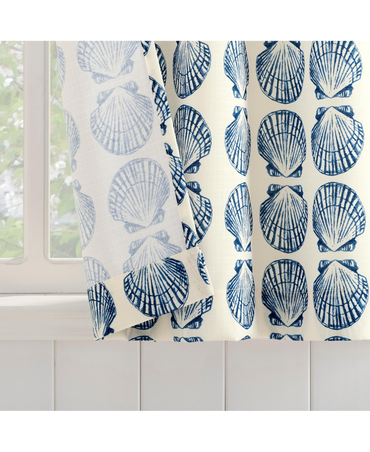 No. 918 Seaside Tonal Seashell Print Semi-Sheer Rod Pocket Kitchen Curtain Tier Pair