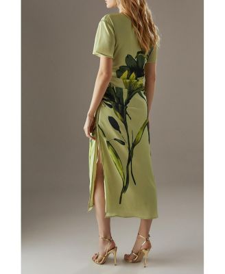 Women's Placement Print Crinkle Midi Satin Dress