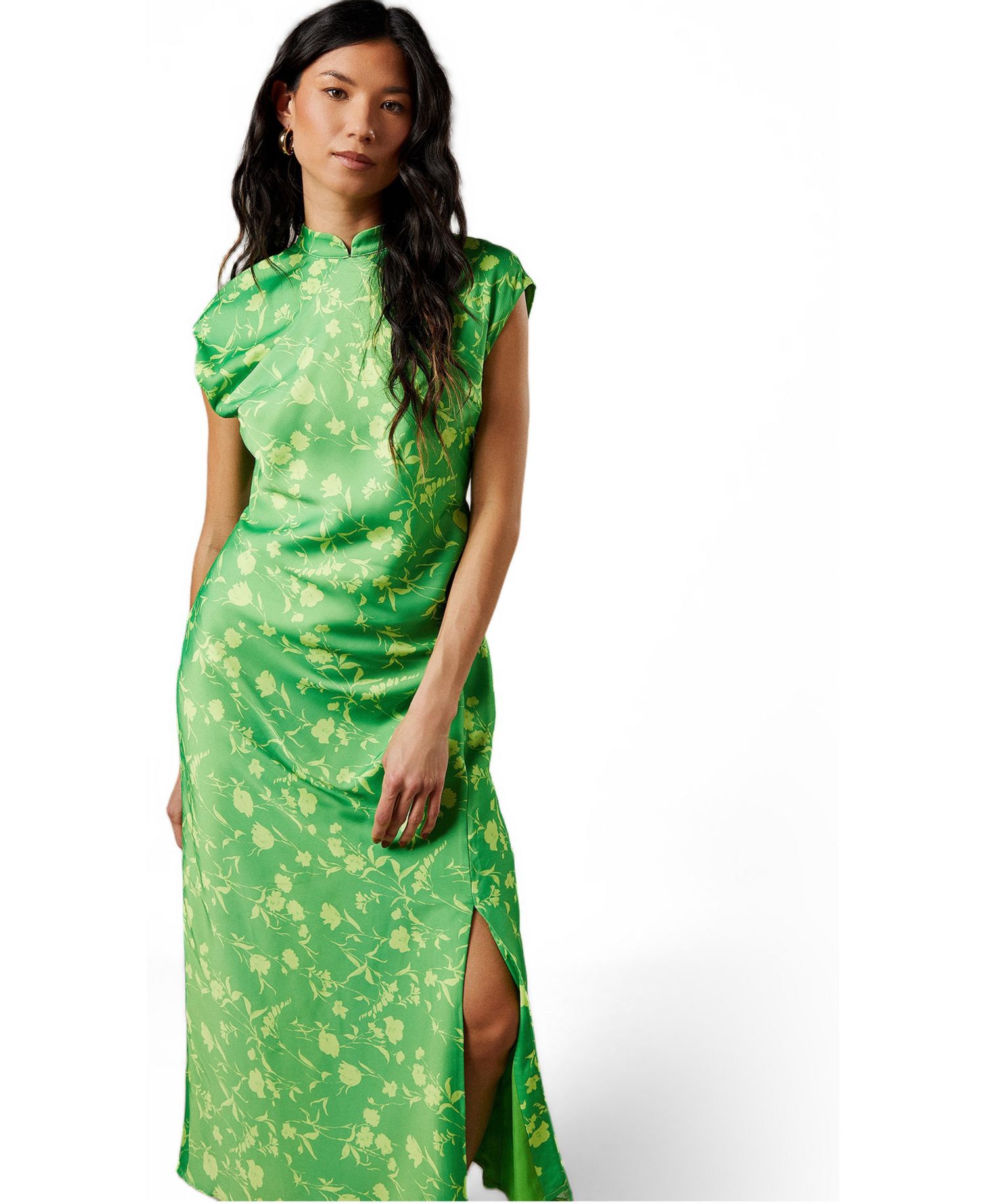 Women's Crinkle Satin Button Side Midi Dress