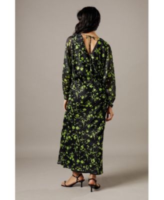 Women's Shadow Stripe Floral Batwing Midi Dress