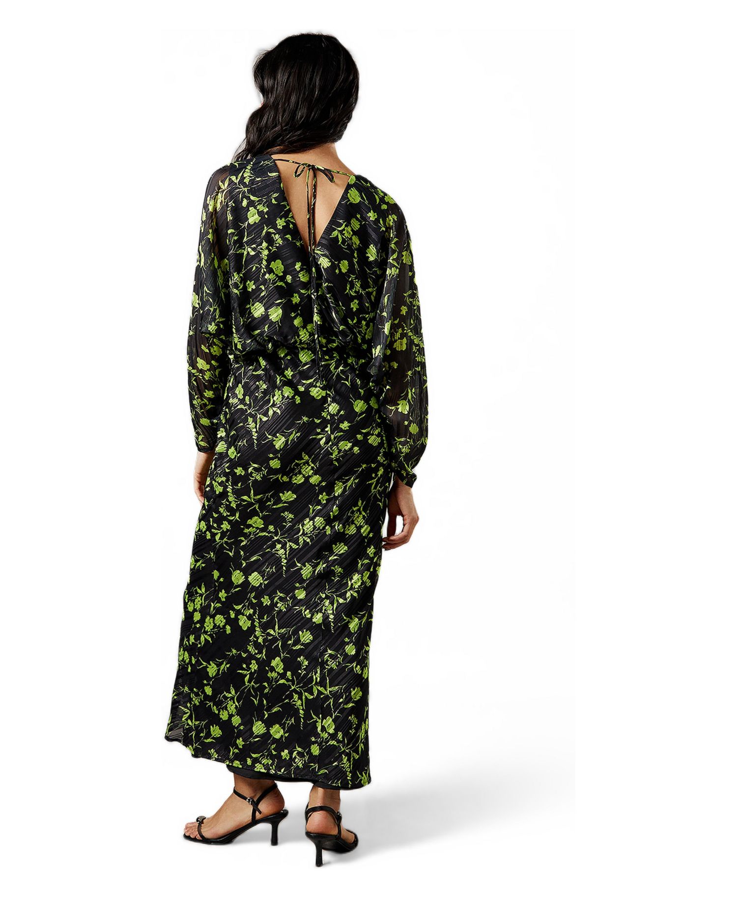 Women's Shadow Stripe Floral Batwing Midi Dress