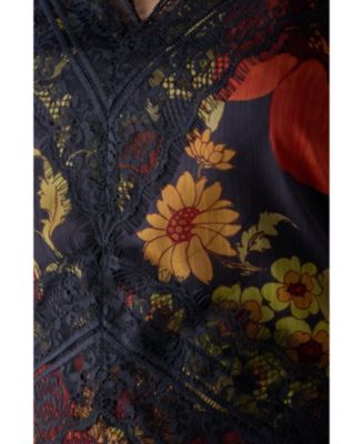 Women's Lace Insert Frill Sleeve Midi Dress