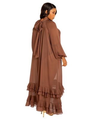 Women's Plus Size Tie Neck Chiffon Maxi Gown