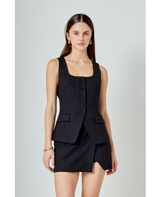 Women's Tweed Buttoned Scoop Neck Vest