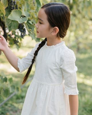 Little and Big Girls' Organic Flutter Sleeve Tiered Eyelet Dress