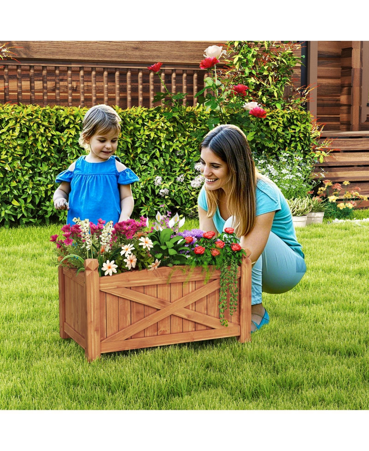 Gymax Wooden Raised Garden Bed Elevated Outdoor Planter Box w/ Drainage Holes for Patio