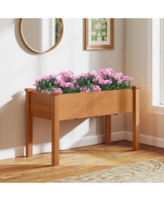 Raised Garden Bed Elevated Fir Wood Planter Box w/ Drain Hole Garden Planter