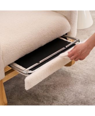 Plush Accent Rocking Chair with Footrest, Cream White High-Back Rocker, Rubber Wood Lounge Chair for Nursery & Living Room