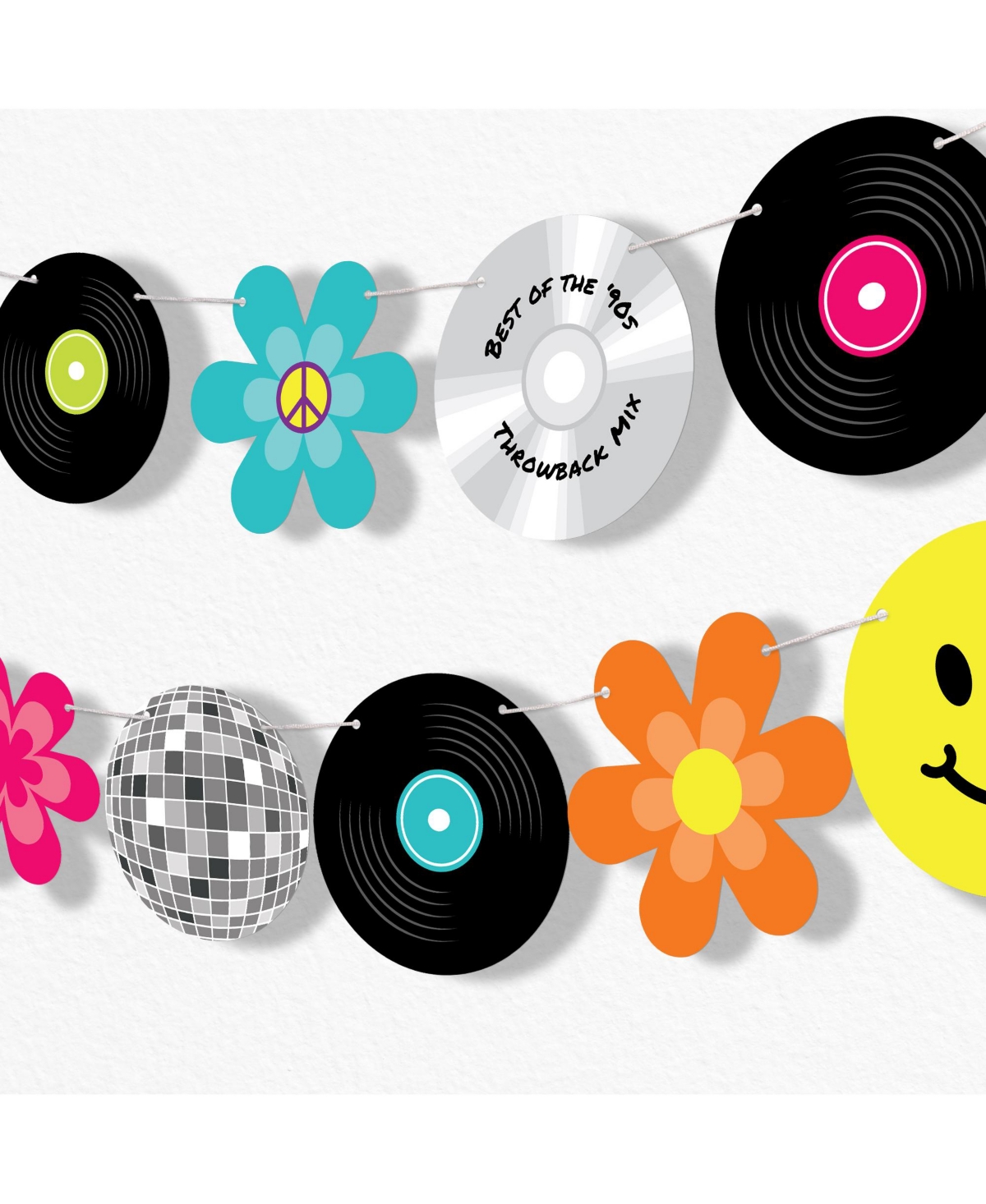 Through the Decades Garland Banner, 30 Feet of Cord, 15 Double-Sided Retro Decor