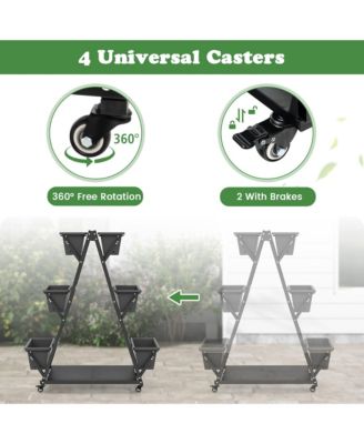 Lockable Wheels Drainage Holes 3-tier Vertical Garden Planter Box