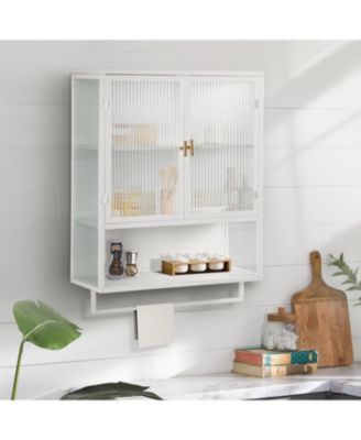 24" Wall Cabinet with Glass Doors, Open Shelf and Towel Rack for Multiple Rooms