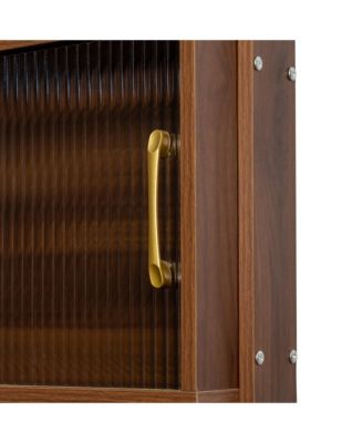 Kitchen Pantry Sideboard with Sliding Glass Doors and Countertop Storage Cabinet