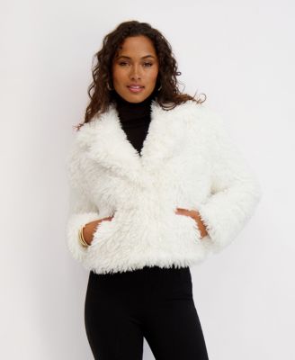 Women's Short Notch Collar Faux Fur Jacket