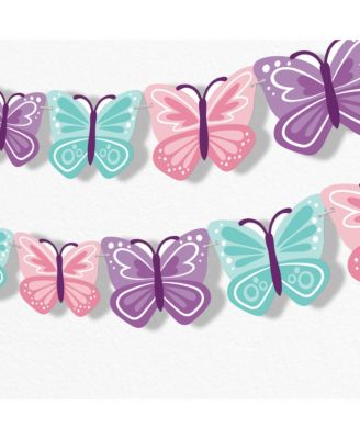 Beautiful Butterfly Garland Banner, 30 Feet of Cord, 15 Double-Sided Butterflies