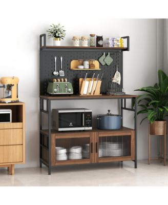 Kitchen Bakers Rack with Cabinet Door and Storage Shelf for Small Space Organization
