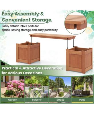 Wood Wooden Planter Box w/ Seat 2-in-1 Raised Garden Bed & Bench Outdoor