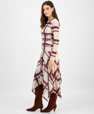 Women's Jendice Mesh Plaid Print Midi Dress